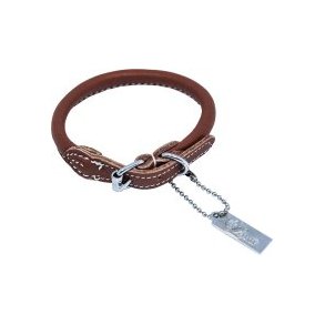 Halsbnd rundsyet lys brun lder hvid sm 10MMx55CM