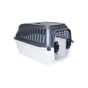 Transportbur i hrd plast Str Large gr/ sort 60x38x36.5CM