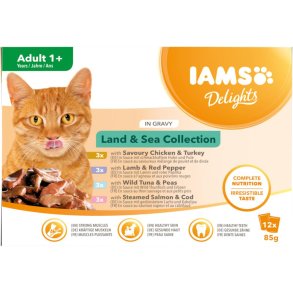 IAMS DELIGHT CAT Adult kd- og fiskesmag i sovs