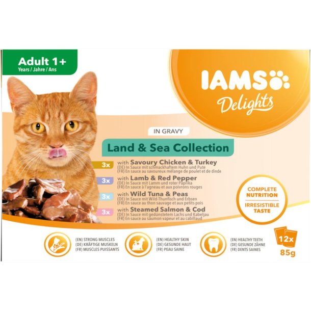 IAMS DELIGHT CAT Adult kd- og fiskesmag i sovs