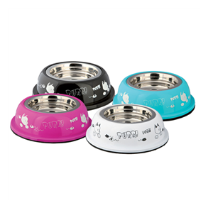 Stainless steel bowl for cats, plastic holder, 0.25 l/ 12 cm.
