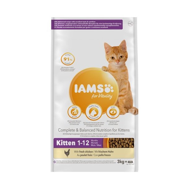 Iams Vitality Kitten &amp; Junior Kylling 3KG