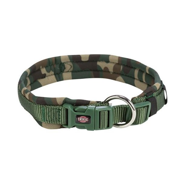 Premium halsbnd med nepren polstring M-L: 42-48 cm/20 mm Grn camo