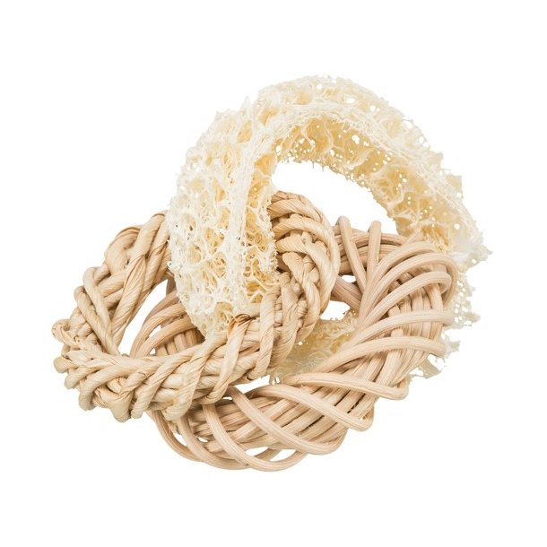 Loofah ring w/rattan and corn leaf ring   13 cm