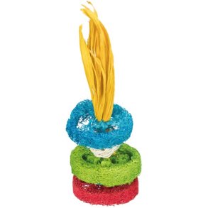 Luffa rings w/rattan ball + wooden plate   6x20 cm